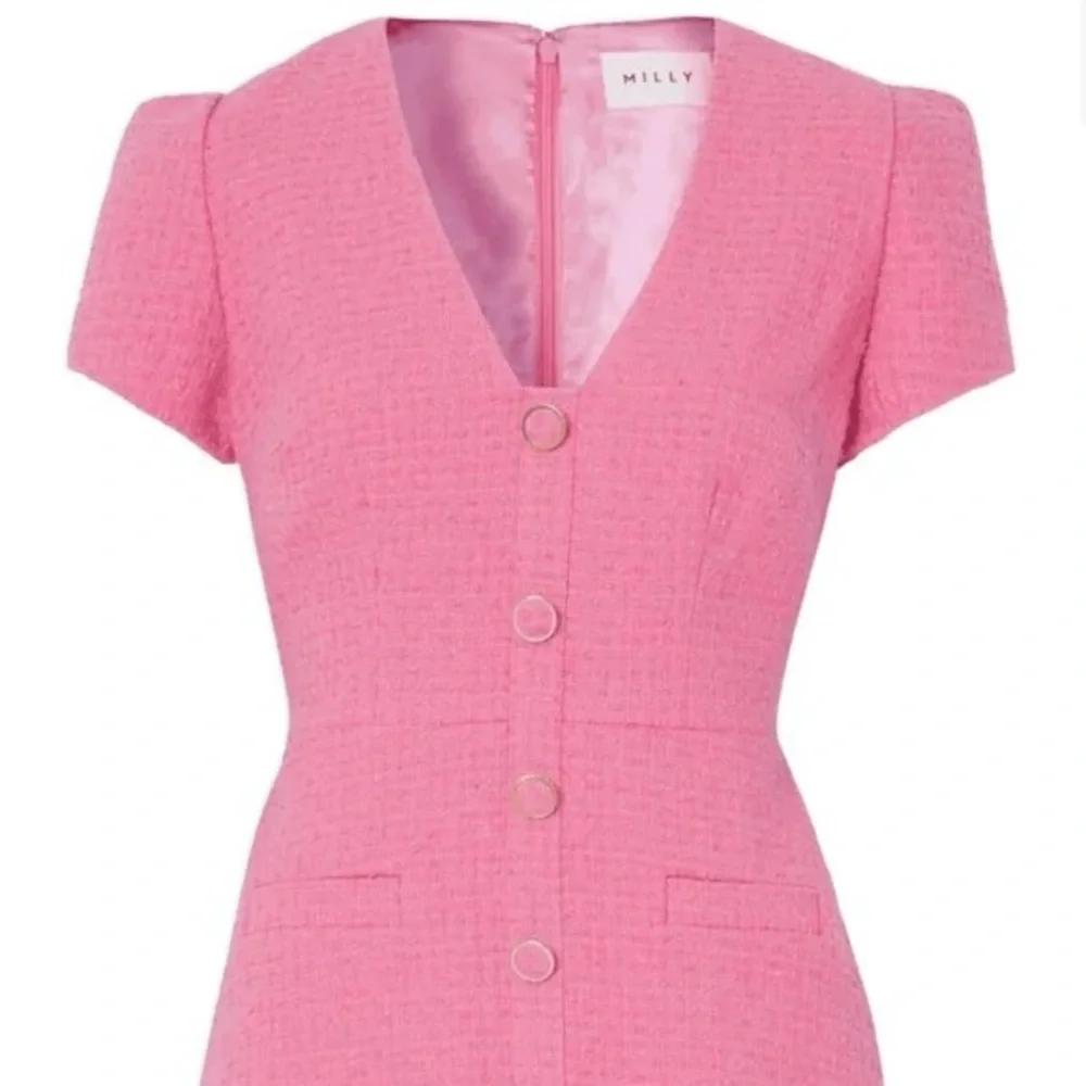 MILLY Genevie Pink Bouclé V Neck Dress  NWOT - Picture 13 of 13